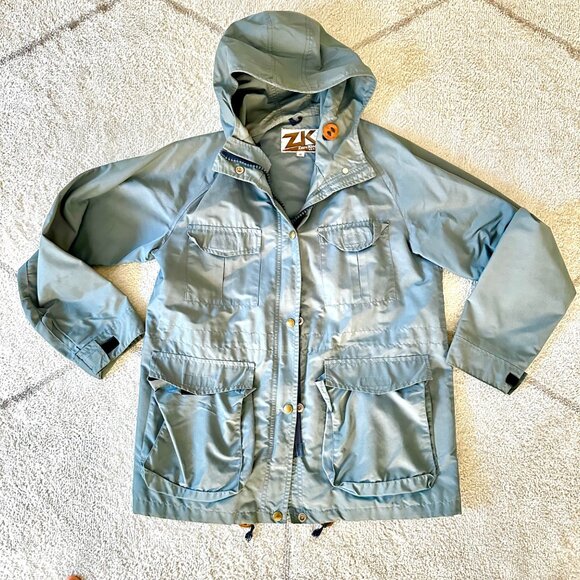 Vintage 60s/70s Zero King Slate Gray Hooded Rain Jacket Sz 10 - Picture 2 of 11